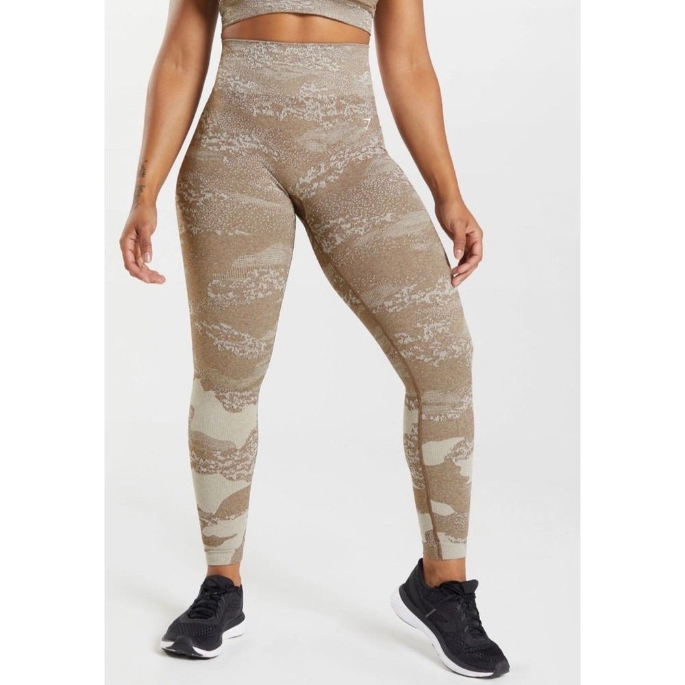 Gymshark Adapt Camo Seamless Leggings Soft Brown High Waisted Size S